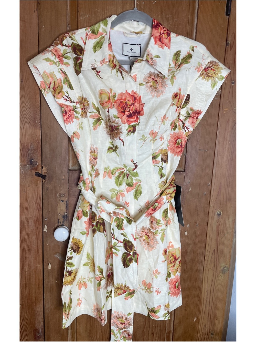 Tuckernuck Callie cream romantic floral print linen blend mini dress NWT